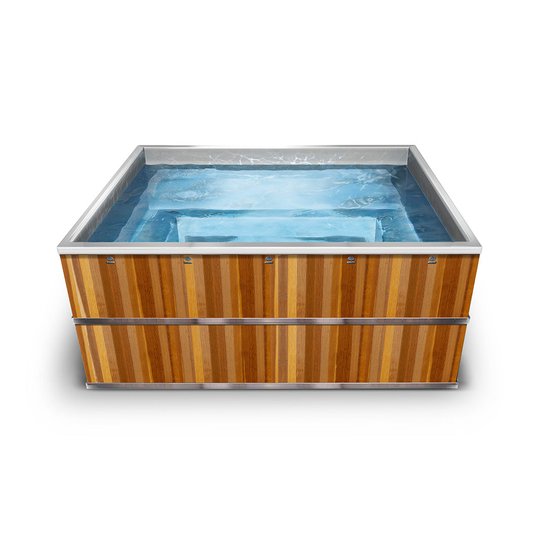 Stainless Steel, Wooden Clad Cold Plunge Almost Square Pool